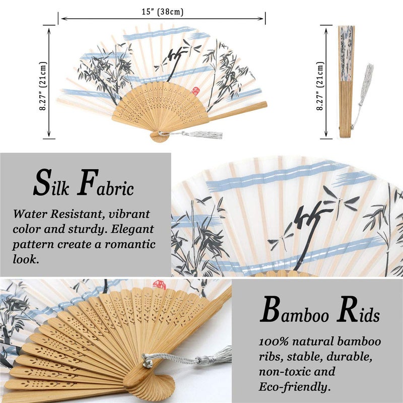 Zolee 2 Pieces Small Folding Hand Fans - Chinese Japanese Vintage Bamboo Silk Fans - for Dance, Performance, Decoration, Wedding, Partyï¼ŒGift (0306) - Image 3